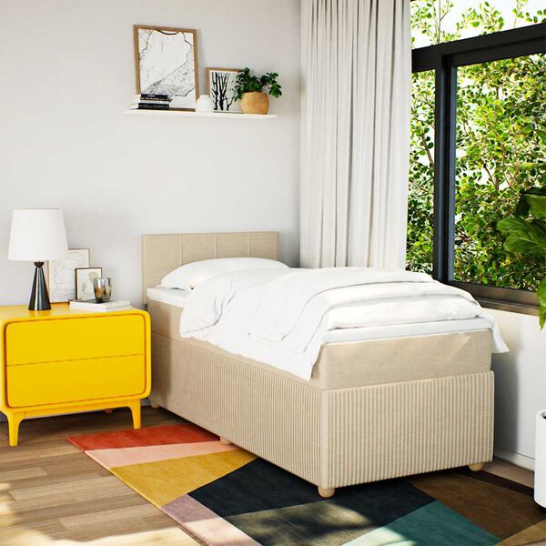 vidaXL kr&eacute;msz&iacute;nű sz&ouml;vet rug&oacute;s &aacute;gy matraccal 90 x 190 cm