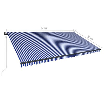 vidaXL kék és fehér szélérzékelős és LED-es napellenző 600 x 300 cm