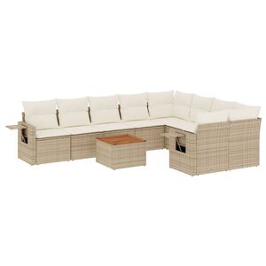 vidaXL 10 r&eacute;szes b&eacute;zs polyrattan kerti &uuml;lőgarnit&uacute;ra p&aacute;rn&aacute;val