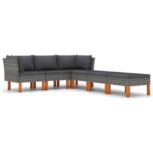 vidaXL 6 r&eacute;szes sz&uuml;rke polyrattan kerti &uuml;lőgarnit&uacute;ra p&aacute;rn&aacute;kkal