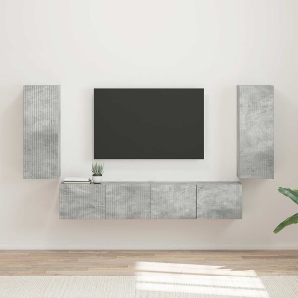 vidaXL TV falit kabinet szett 4 pcs Beton Sz&uuml;rke Faanyag