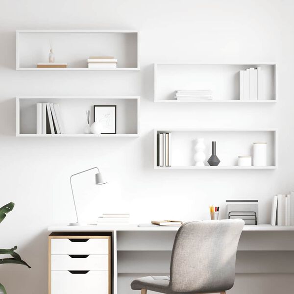 vidaXL 4 db feh&eacute;r szerelt fa fali kockapolc 80 x 15 x 26,5 cm