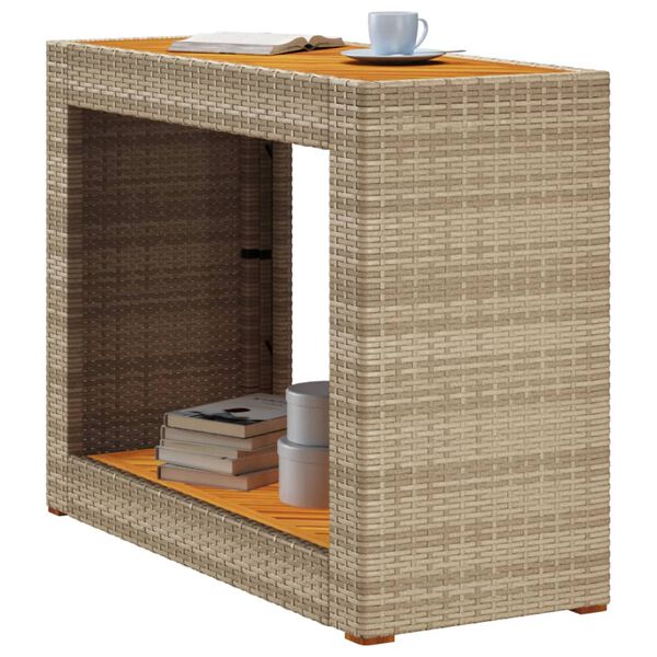 vidaXL bézs polyrattan kerti kisasztal fa asztallappal 100x40x75 cm