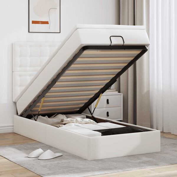 vidaXL fehér műbőr ottomán ágy matraccal 90x200cm