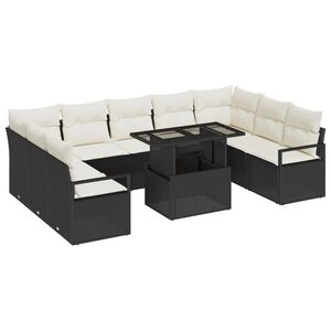 vidaXL Kerti Kanap&eacute; Szett t&aacute;rol&oacute;val 10 pcs Fekete Poli rattan