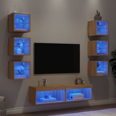 vidaXL 8 darab füstös tölgy színű szerelt fa TV-bútor LED-del