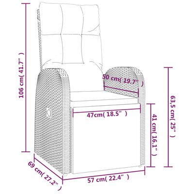 vidaXL fekete dönthető háttámlás polyrattan kerti szék párnával
