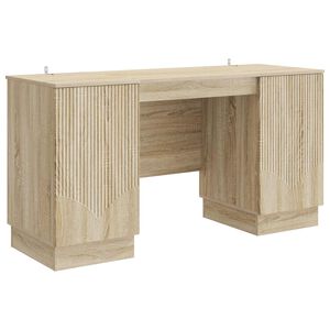 vidaXL Asztal polcokkal Sonoma T&ouml;lgy 142,5 x 50 x 75 cm Szerelt Fa