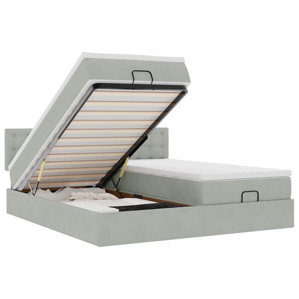 vidaXL Ottomán ágykeret matracokkal világosszürke 200x200cm bársony