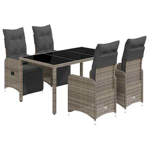 vidaXL 5 r&eacute;szes sz&uuml;rke polyrattan kerti bisztr&oacute;garnit&uacute;ra p&aacute;rn&aacute;kkal