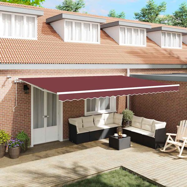 vidaXL burgundi v&ouml;r&ouml;s automata kih&uacute;zhat&oacute; LED-es napellenző 500x300 cm