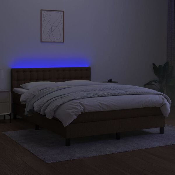 vidaXL barna sz&ouml;vet rug&oacute;s &eacute;s LED-es &aacute;gy matraccal 140x190 cm