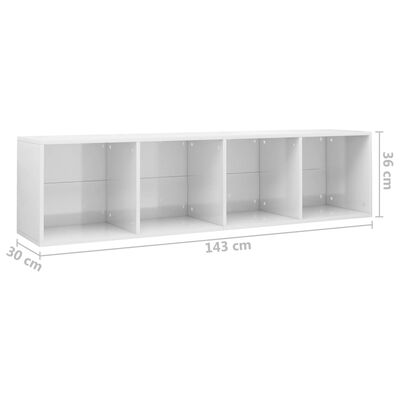 vidaXL magasfényű fehér forgácslap könyv-/TV-szekrény 36 x 30 x 143 cm