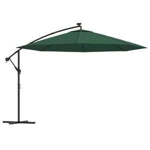 vidaXL z&ouml;ld konzolos kerti napernyő LED-del &eacute;s f&eacute;mr&uacute;ddal 350 cm