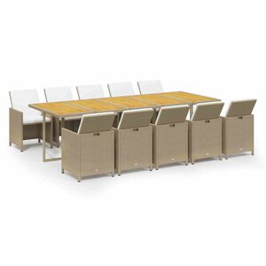 vidaXL 11 r&eacute;szes b&eacute;zs polyrattan kerti &eacute;tkezőgarnit&uacute;ra p&aacute;rn&aacute;kkal
