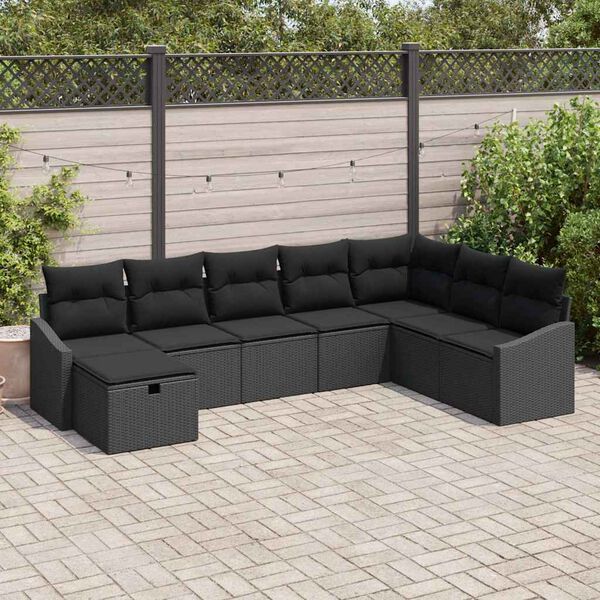 vidaXL Kerti Kanapé Szett 8 pcs Fekete 55 x 62 x 69 cm Poli rattan