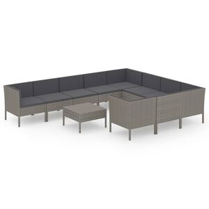 vidaXL 11 r&eacute;szes sz&uuml;rke polyrattan kerti &uuml;lőgarnit&uacute;ra p&aacute;rn&aacute;kkal