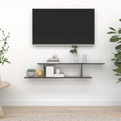 vidaXL magasfényű szürke forgácslap fali TV-polc 125 x 18 x 23 cm
