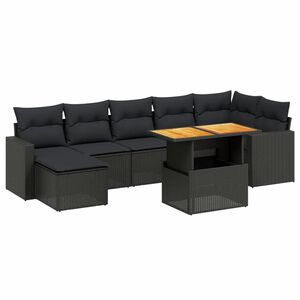 vidaXL 8 r&eacute;szes fekete polyrattan kerti &uuml;lőgarnit&uacute;ra p&aacute;rn&aacute;kkal