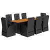 vidaXL 9 r&eacute;szes fekete polyrattan kerti &eacute;tkezőgarnit&uacute;ra p&aacute;rn&aacute;kkal