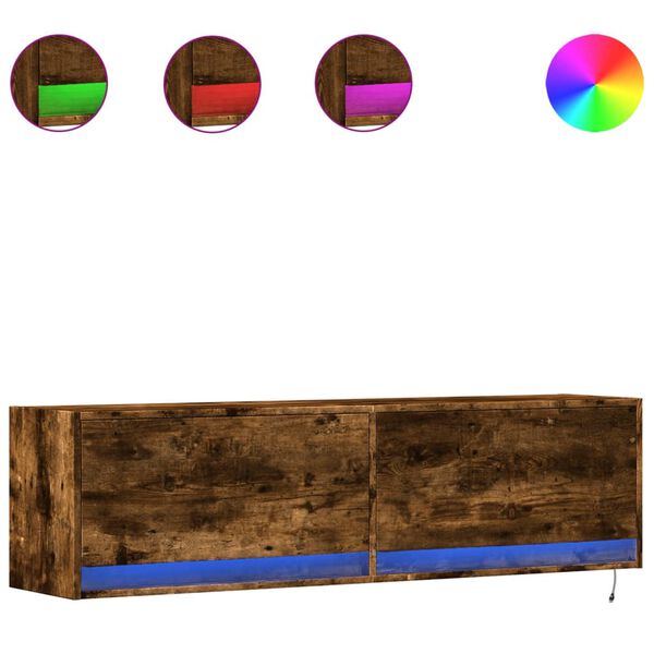 vidaXL füstös tölgy színű fali TV-szekrény LED-ekkel 140 x 31 x 38 cm