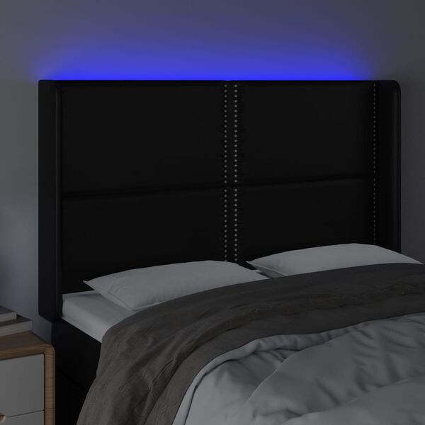 vidaXL fekete műbőr LED-es fejt&aacute;mla 147x16x118/128 cm