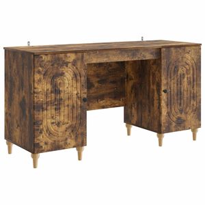 vidaXL Asztal polcokkal F&uuml;st&ouml;s T&ouml;lgy 142,5 x 50 x 75 cm Szerelt Fa