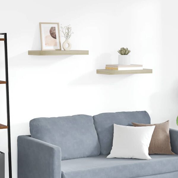 vidaXL 2 db tölgyszínű MDF lebegő fali polc 50 x 23 x 3,8 cm