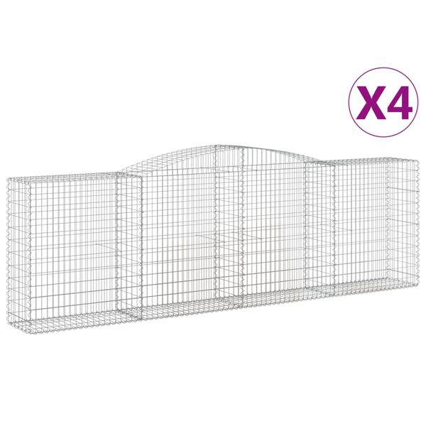 vidaXL 4 db íves horganyzott vas gabion kosár 400x50x120/140 cm