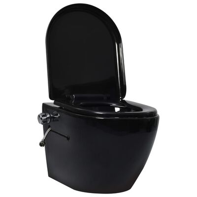 vidaXL fekete kerámia falra szerelhető perem nélküli WC tartály