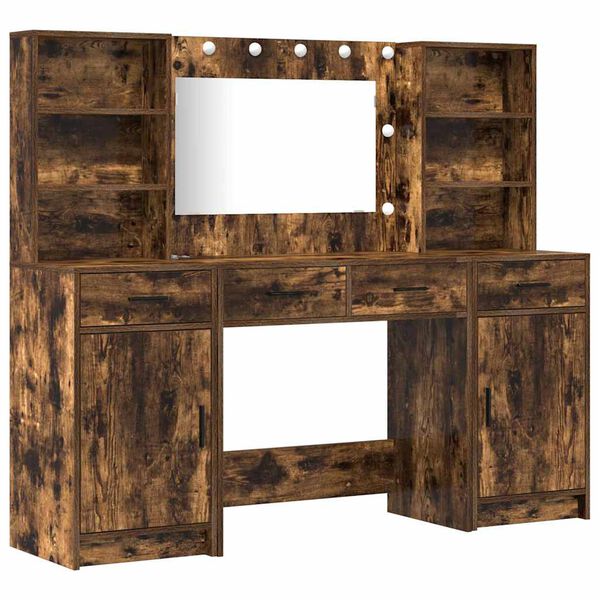 vidaXL LED-es &ouml;lt&ouml;zk&ouml;dő asztal szett 3 pcs F&uuml;st&ouml;lt t&ouml;lgy Faanyag