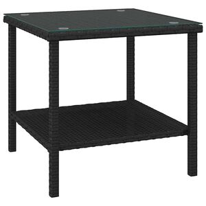vidaXL fekete polyrattan &eacute;s edzett &uuml;veg kisasztal 45 x 45 x 45 cm