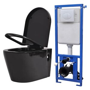 vidaXL Falra szerelhető fekete ker&aacute;mia WC rejtett &ouml;bl&iacute;tőtart&aacute;llyal