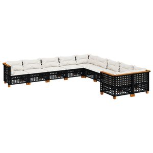 vidaXL 10 r&eacute;szes fekete polyrattan kerti &uuml;lőgarnit&uacute;ra p&aacute;rn&aacute;kkal