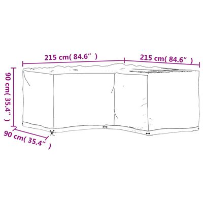 vidaXL 2 db L-alakú kerti bútorhuzat 16 fűzőlyukkal 215x215x90 cm