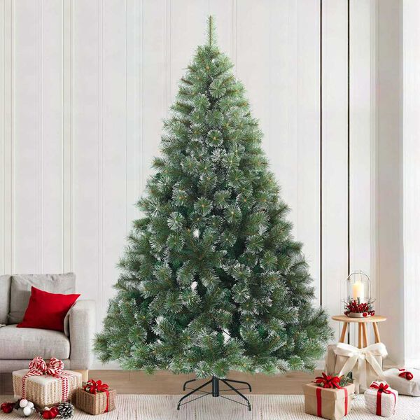 vidaXL Műanyag Rugalmas Kar&aacute;csonyf&aacute;t Havas Flokkal Z&ouml;ld 240 cm