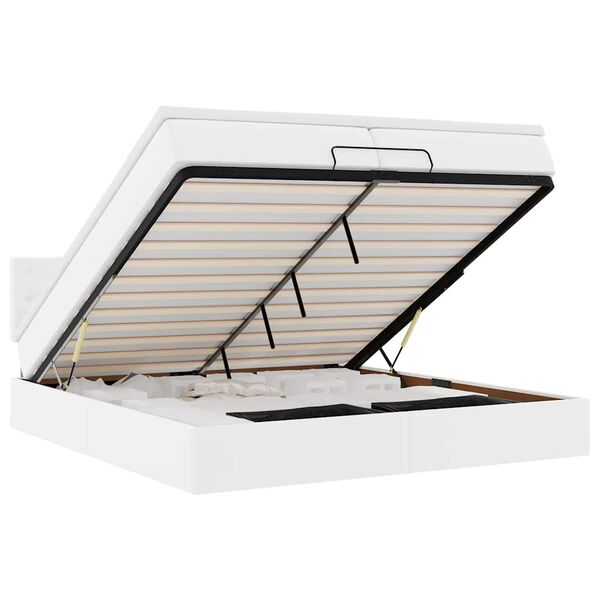 vidaXL Ottomán ágykeret matraccal Fehér 200x200cm műbőrrel