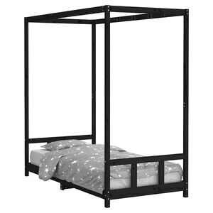 vidaXL fekete t&ouml;m&ouml;r fenyőfa gyerek&aacute;gykeret 90 x 190 cm