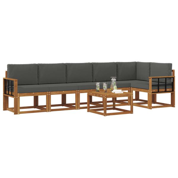 vidaXL K&uuml;lt&eacute;ri kanap&eacute; szett p&aacute;rn&aacute;val 7 pcs Term&eacute;szetes &eacute;s antracit