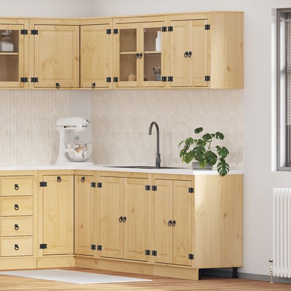 vidaXL Cabinet polcokkal t&aacute;rol&oacute;val SKI 4 pcs M&eacute;zes Barna T&ouml;m&ouml;r fenyőfa