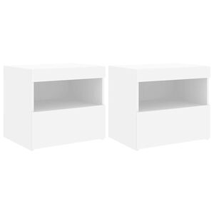 vidaXL 2 db feh&eacute;r műfa &eacute;jjeliszekr&eacute;ny LED-f&eacute;nyekkel 50x40x45 cm