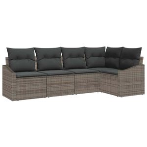 vidaXL Kerti Kanap&eacute; Szett p&aacute;rn&aacute;val t&aacute;rol&oacute;val 5 pcs Sz&uuml;rke polirattan
