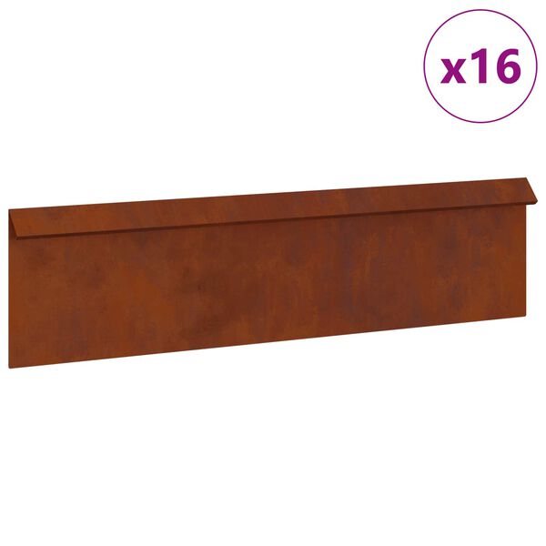 vidaXL Csiga ker&iacute;t&eacute;s 16 pcs Rozsd&aacute;s 100 x 3,5 x 25 cm
