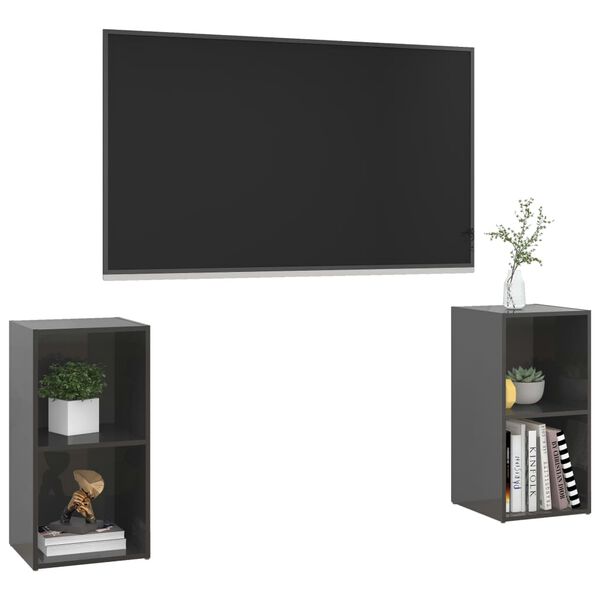 vidaXL 2 db magasfényű szürke szerelt fa TV-szekrény 72 x 35 x 36,5 cm