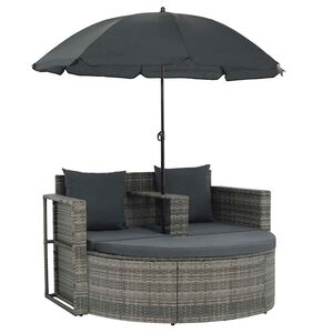 vidaXL sz&uuml;rke 2 szem&eacute;lyes polyrattan kerti kanap&eacute; p&aacute;rn&aacute;kkal/ernyővel