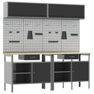 vidaXL Munkapad k&eacute;szlet fi&oacute;kkal 8 pcs Fekete &eacute;s Sz&uuml;rke Porsz&oacute;rt ac&eacute;l