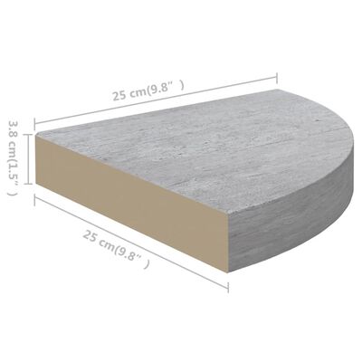 vidaXL 2 db betonszürke MDF fali sarokpolc 25 x 25 x 3,8 cm