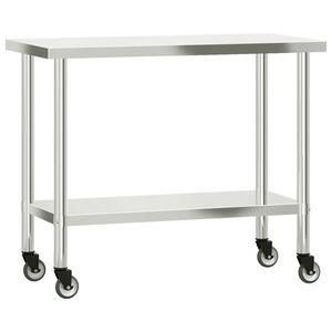 vidaXL rozsdamentes ac&eacute;l konyhai munkaasztal kerekekkel 110x55x85 cm