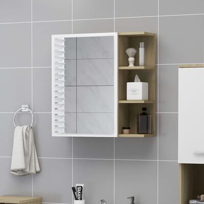 vidaXL fehér és sonoma színű forgácslap tükrös szekrény 62,5x20,5x64cm
