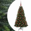 vidaXL Műfenyő g&ouml;mb&ouml;kkel 120 cm 150 LED Meleg feh&eacute;r PVC &eacute;s f&eacute;m Z&ouml;ld